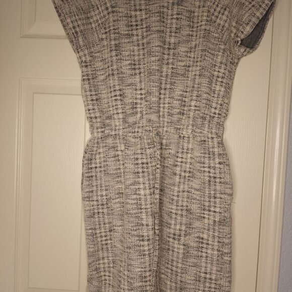 She+Sky L Raglan Shortsleeves Pockets Waist Cord Plaid White Black Women's Dress - Picture 1 of 6